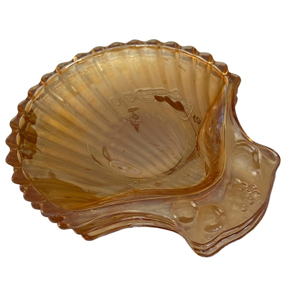Set of 3 Vintage MARIGOLD CARNIVAL GLASS/Luster Ware Clam Shell-Shaped Dishes - Picture 2 of 4